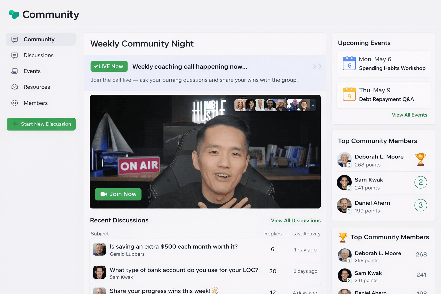 Accelerated Strategies community platform showing live calls and course library