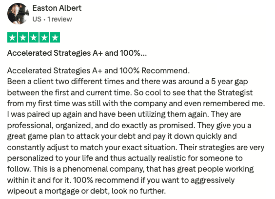 Trustpilot review by Easton Albert - Accelerated Strategies A+ and 100% Recommend