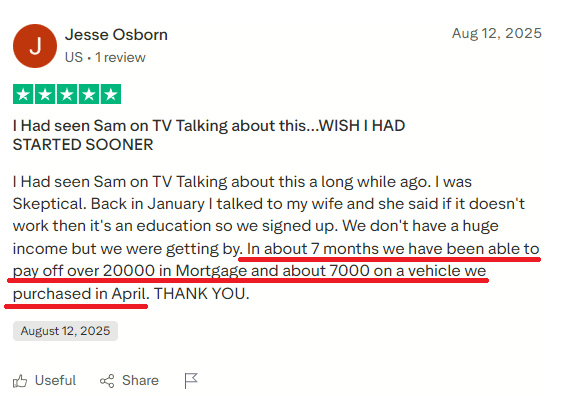 Trustpilot review by Jesse Osborn - paid down mortgage and vehicle balances